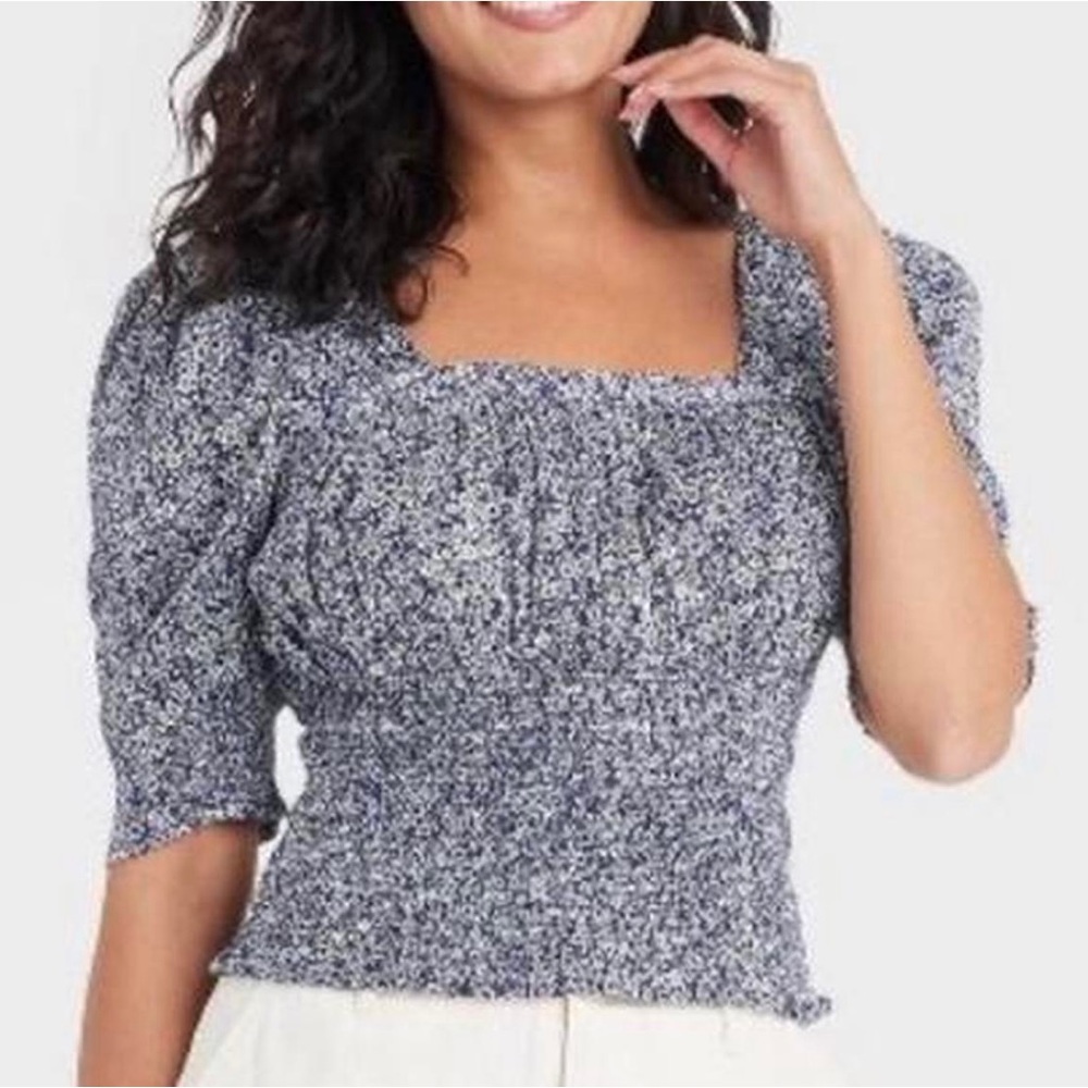 Universal Thread Womens Blouse Multicolor Floral 3/4 Sleeve Smocked Boho